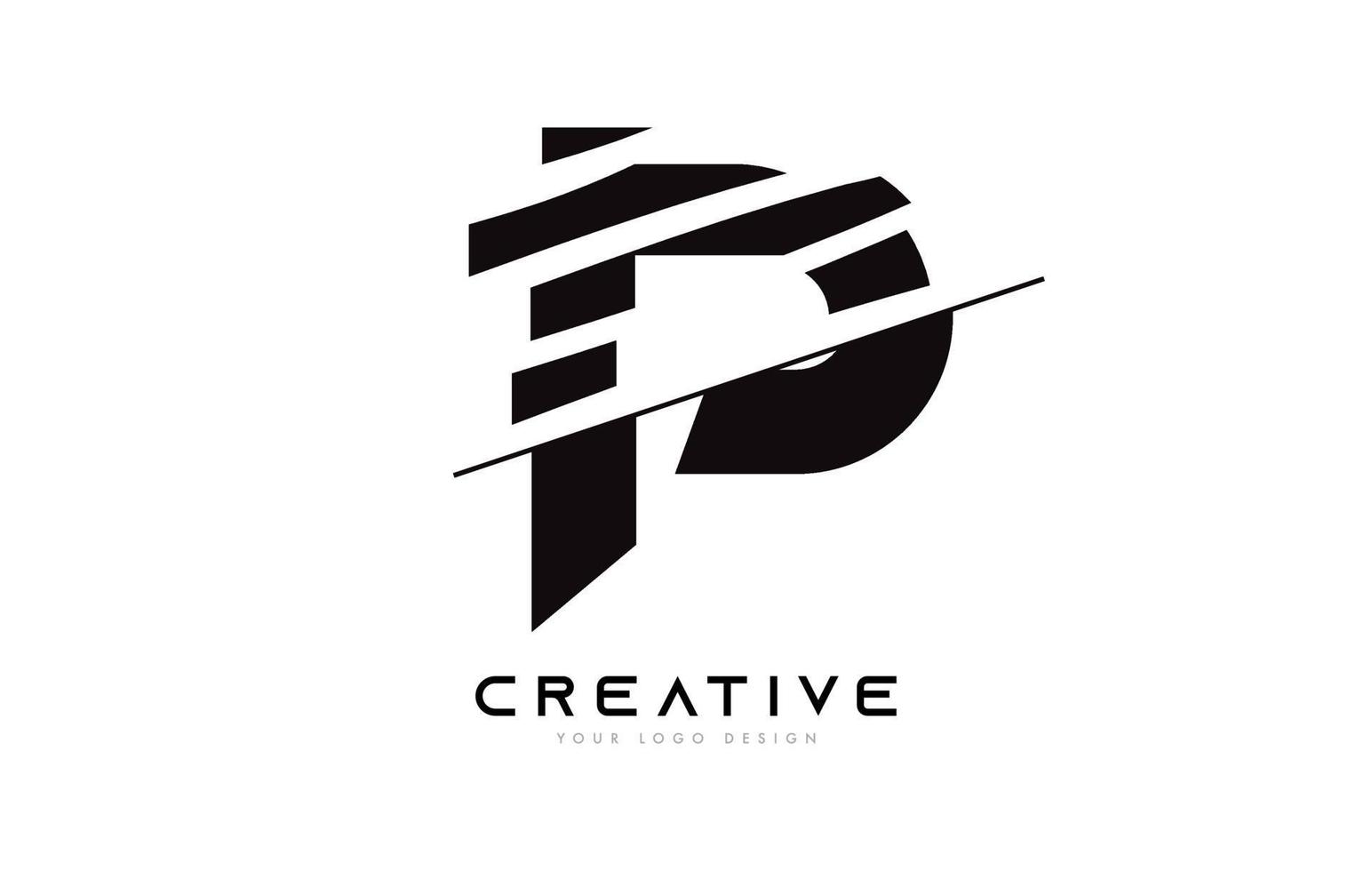 skivad bokstav p-logotypikondesign med svarta och vita färger och skära skivor vektor