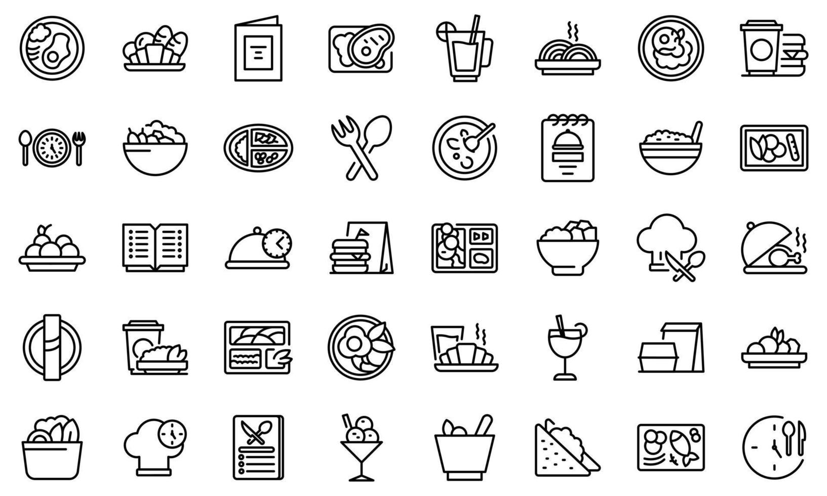 Business-Lunch-Icons Set, Umriss-Stil vektor