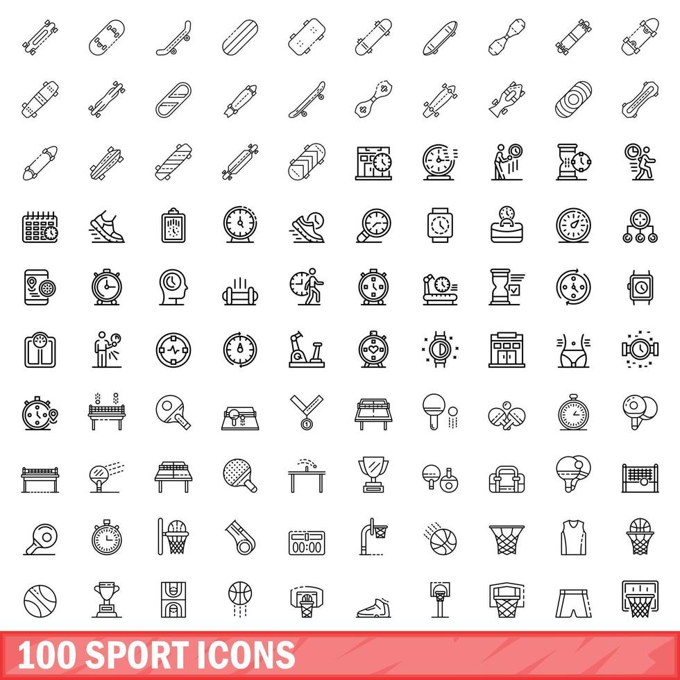 100 Sportsymbole gesetzt, Umrissstil vektor