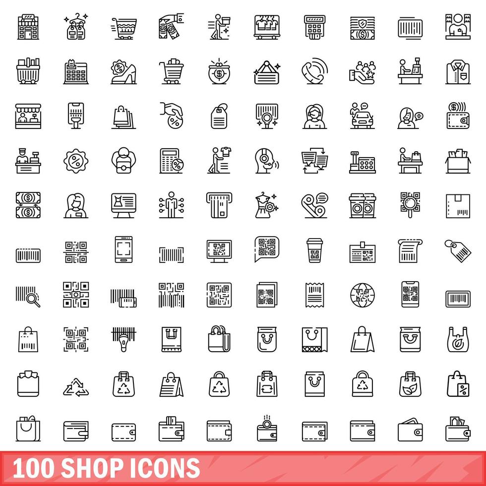 100 Shop-Icons gesetzt, Umrissstil vektor