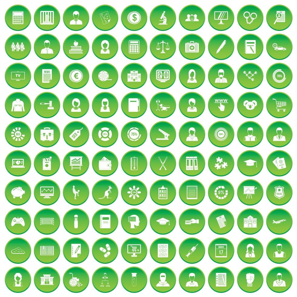 100 statistiska data ikoner som grön cirkel vektor