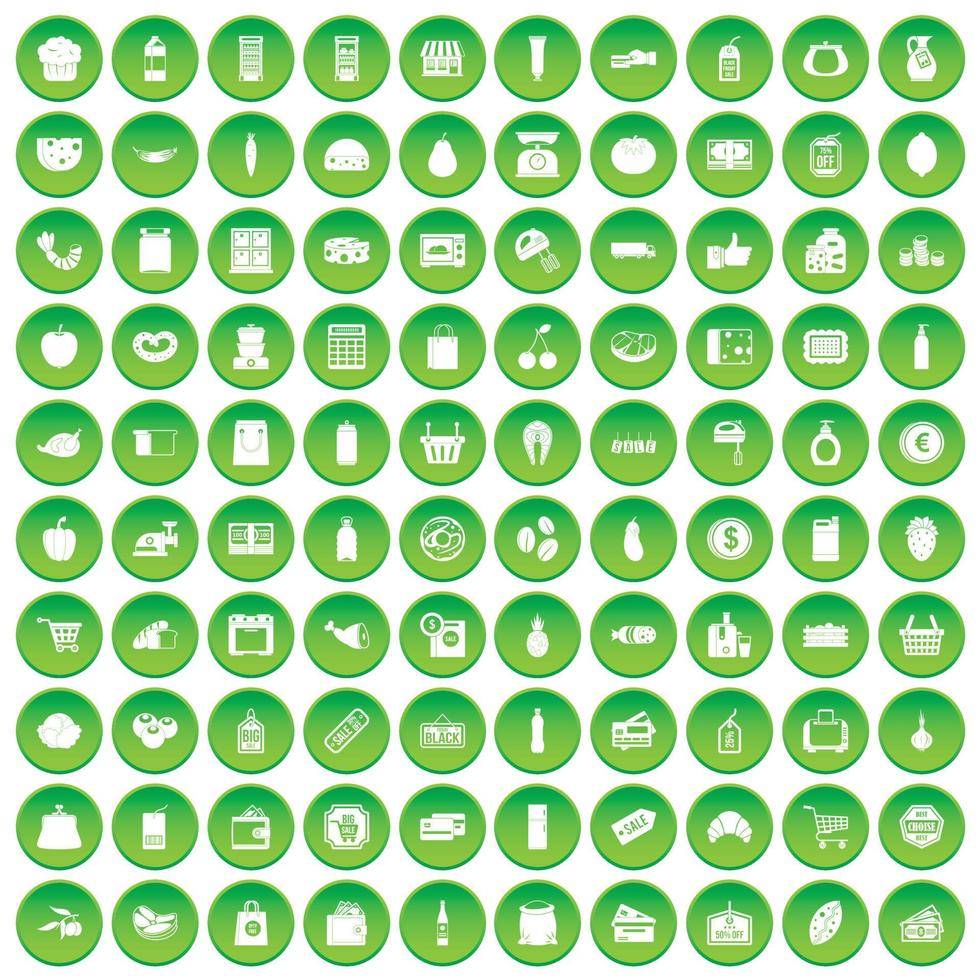 100 stormarknad ikoner som grön cirkel vektor