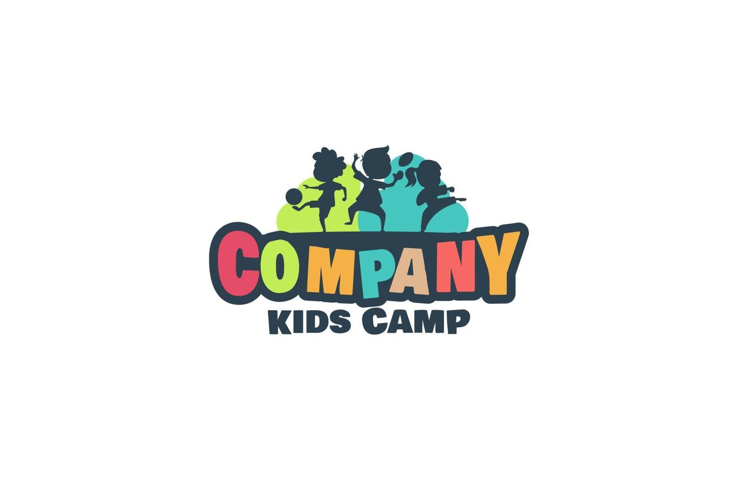 Kindercamp-Logo-Vektorgrafik für jedes Unternehmen, insbesondere für Spielplätze, Kinderveranstaltungen, Ferienveranstaltungen, Kindergarten usw. vektor