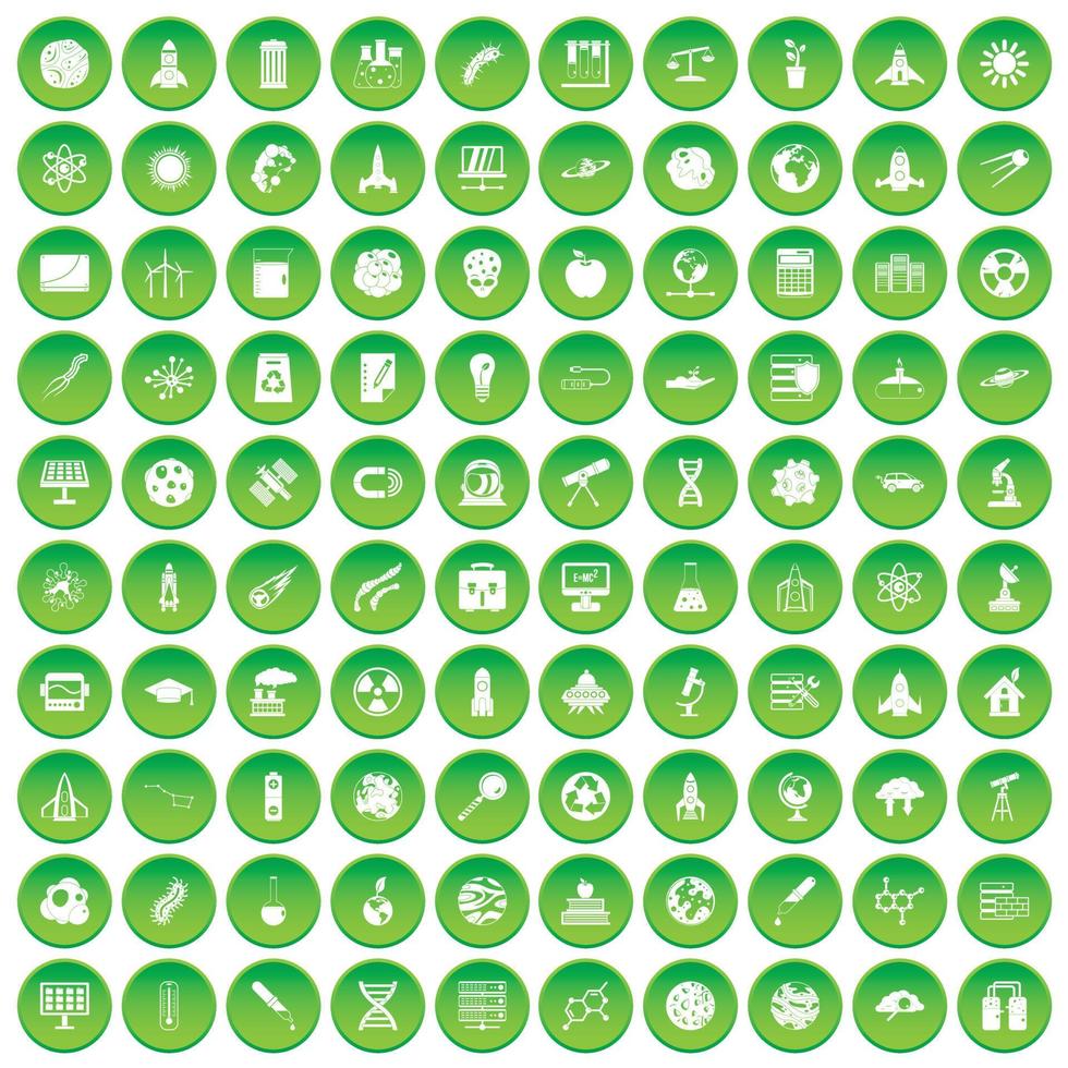 100 Weltraumsymbole setzen grünen Kreis vektor