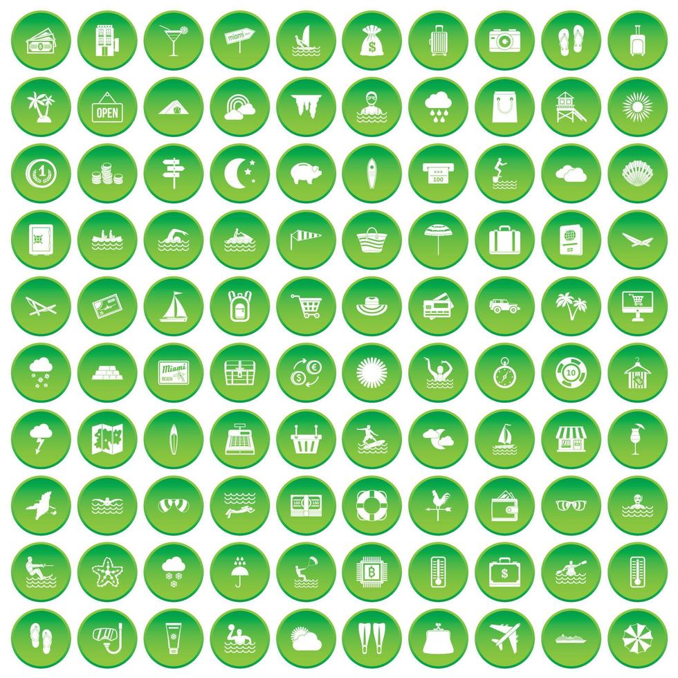 100 Badeortsymbole setzen grünen Kreis vektor