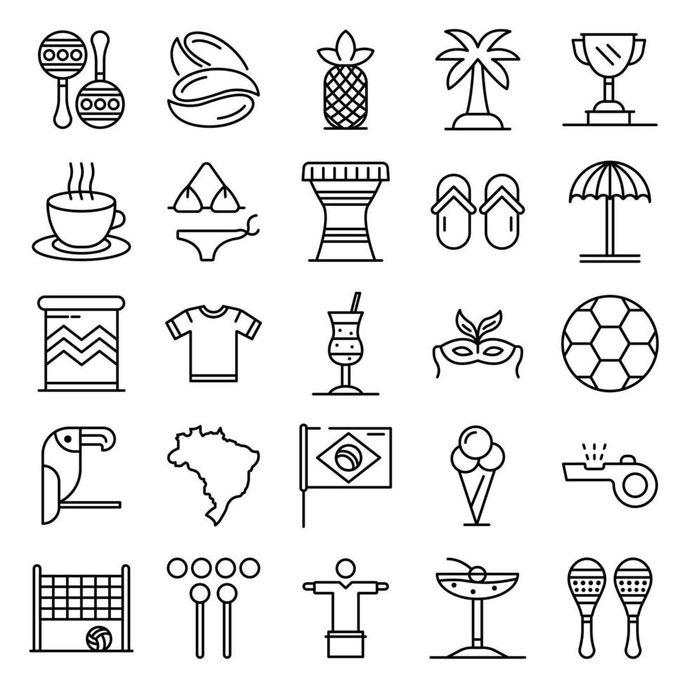 Brasilien Icons Set, Umrissstil vektor