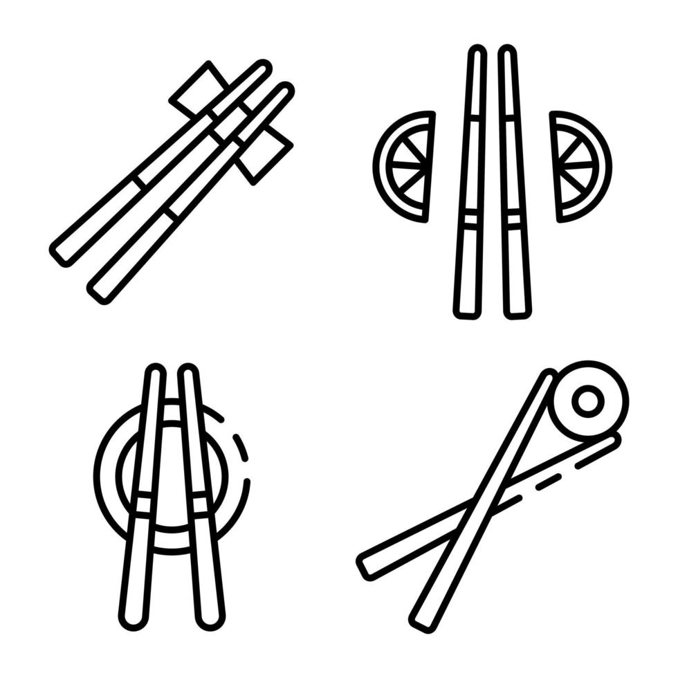 Essstäbchen-Symbole gesetzt, Umrissstil vektor