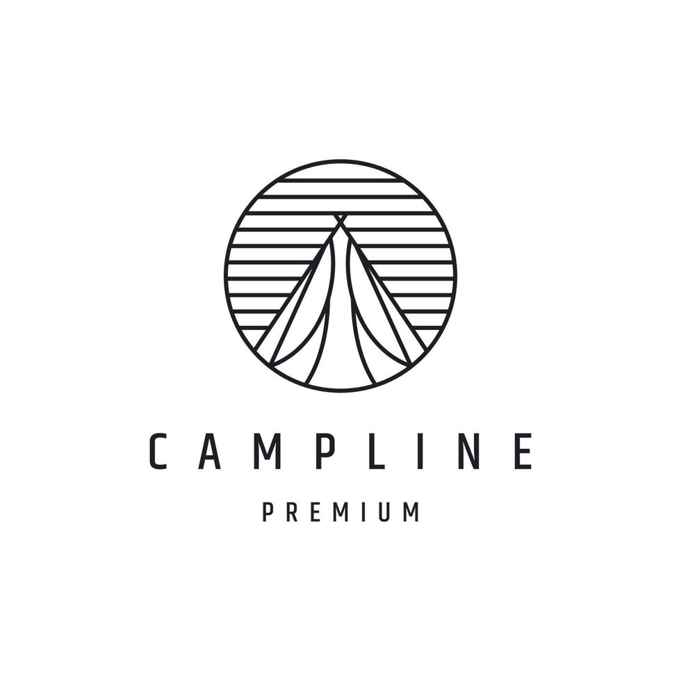 Camp-Line-Logo-Design mit Strichzeichnungen auf weißem Hintergrund vektor