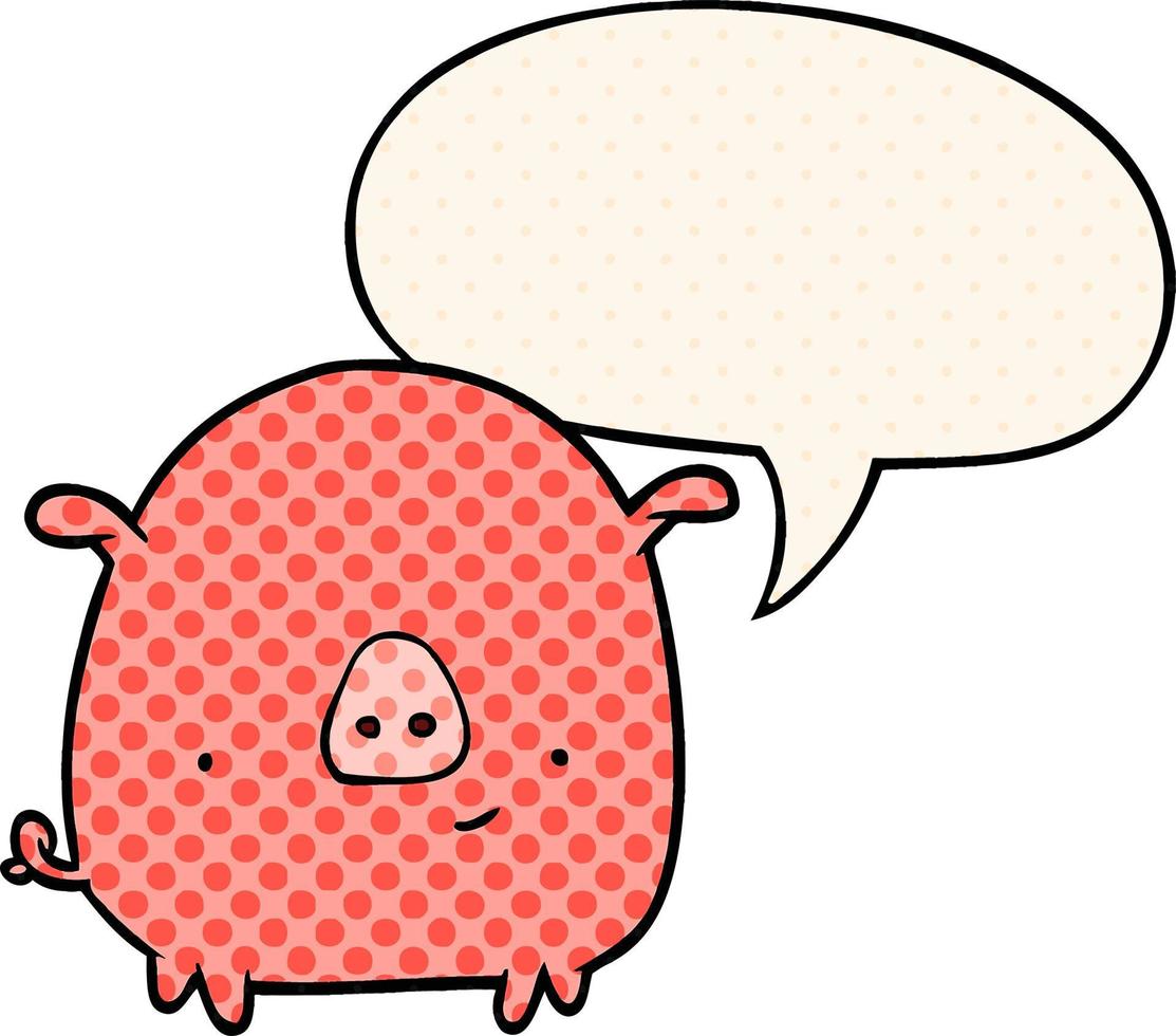 Cartoon glückliches Schwein und Sprechblase im Comic-Stil vektor