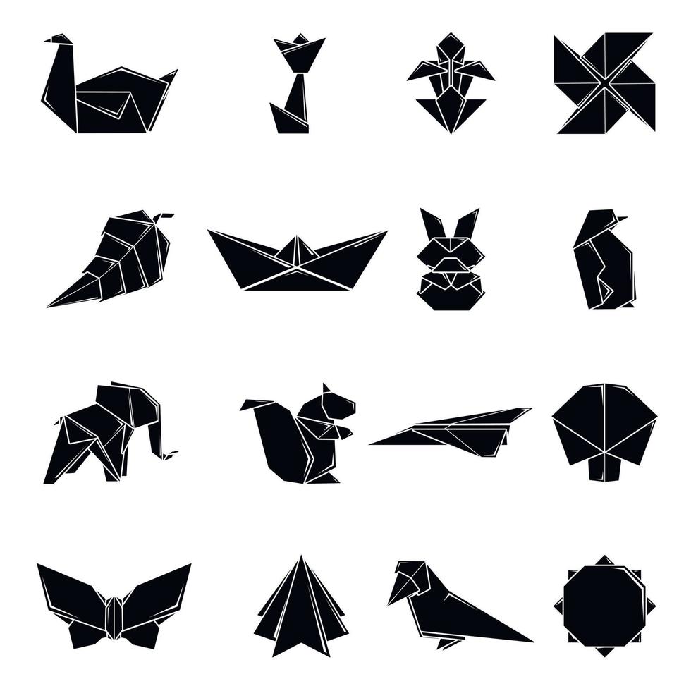 Origami-Icons gesetzt, einfacher Stil vektor