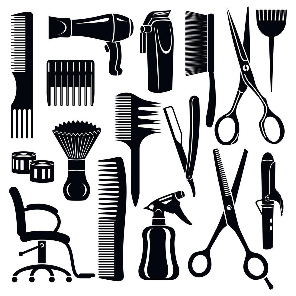 Friseurwerkzeuge Icons Set, einfachen Stil vektor