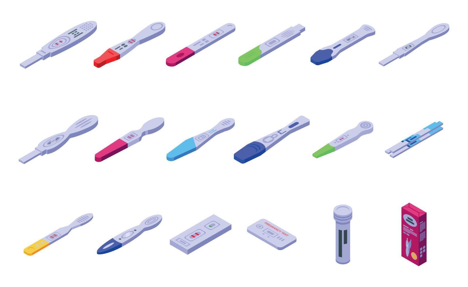 Symbole für Schwangerschaftstests setzen isometrischen Vektor. Analyse-Kit vektor