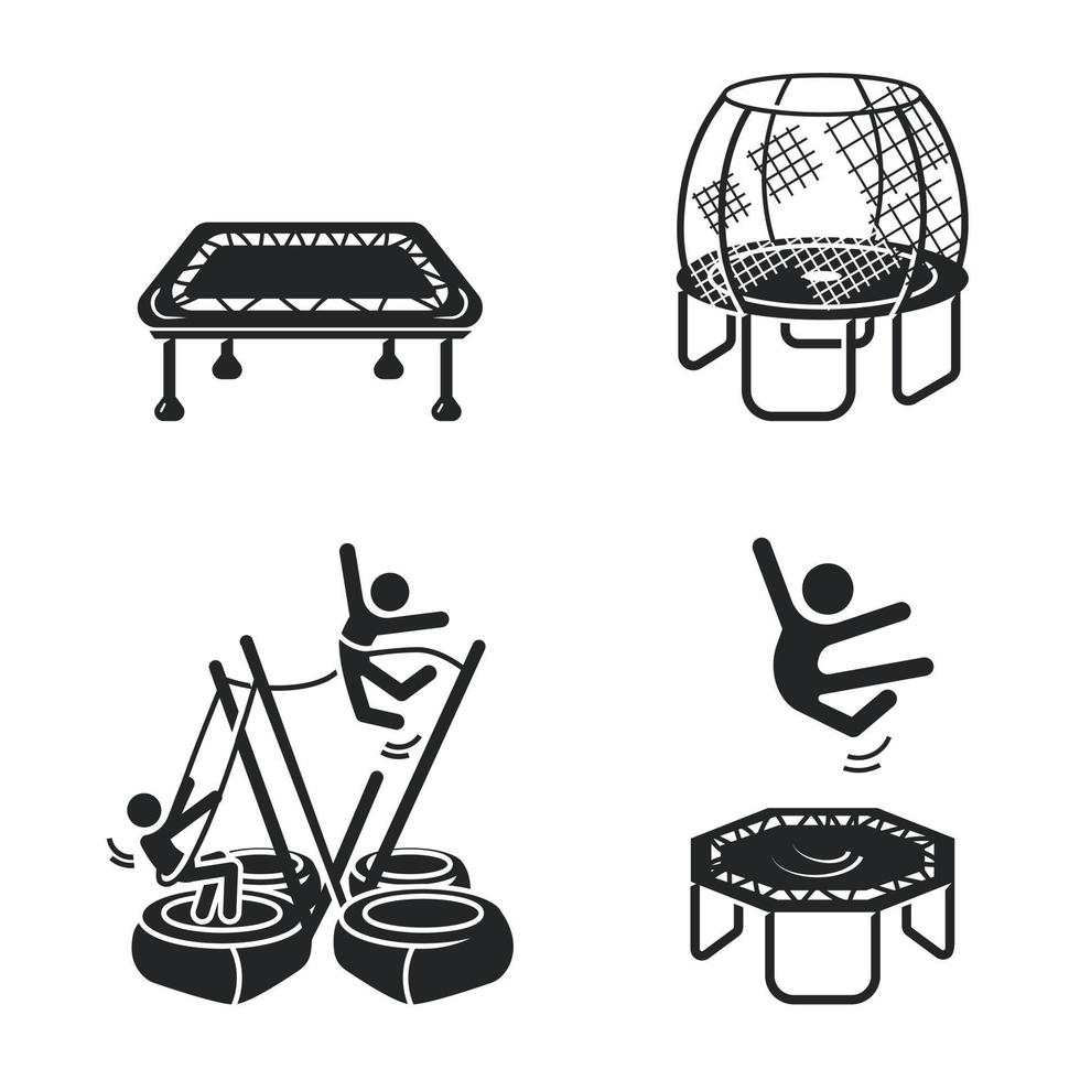 Trampolin-Icons gesetzt, einfacher Stil vektor