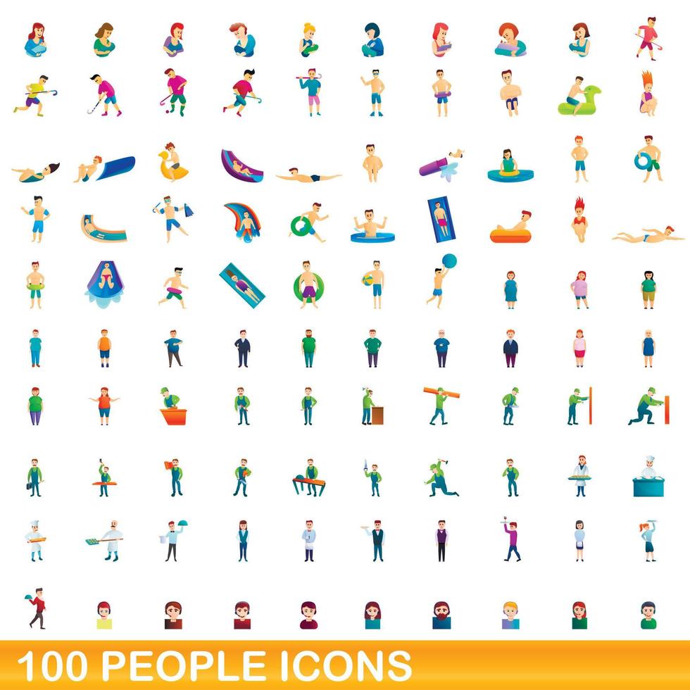 100 Personen Icons Set, Cartoon-Stil vektor