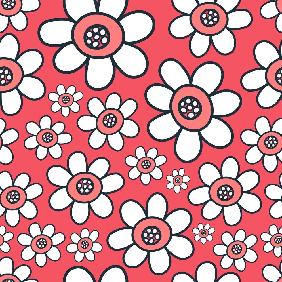 rot-weiße Freihand-Doodle-Blumen vektor
