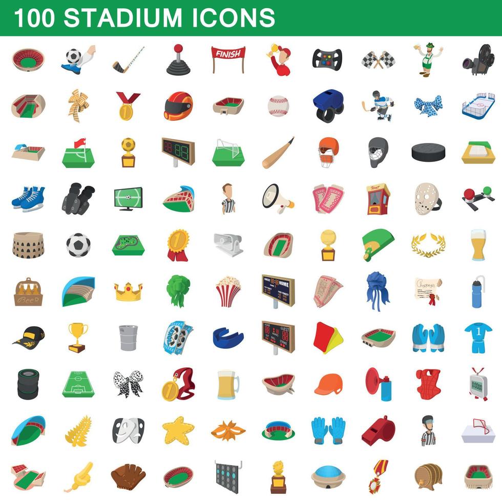 100 Stadionsymbole im Cartoon-Stil vektor