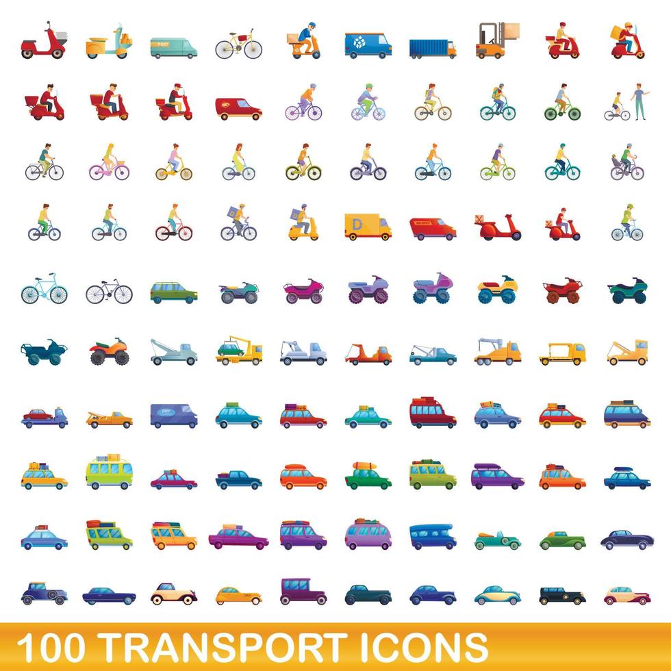 100 Transportsymbole im Cartoon-Stil vektor