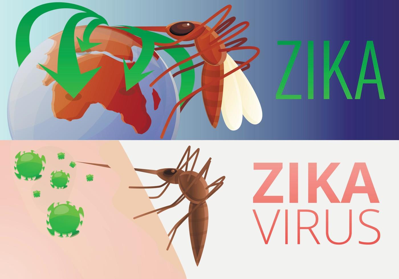 zika virus infektion banner set, tecknad stil vektor