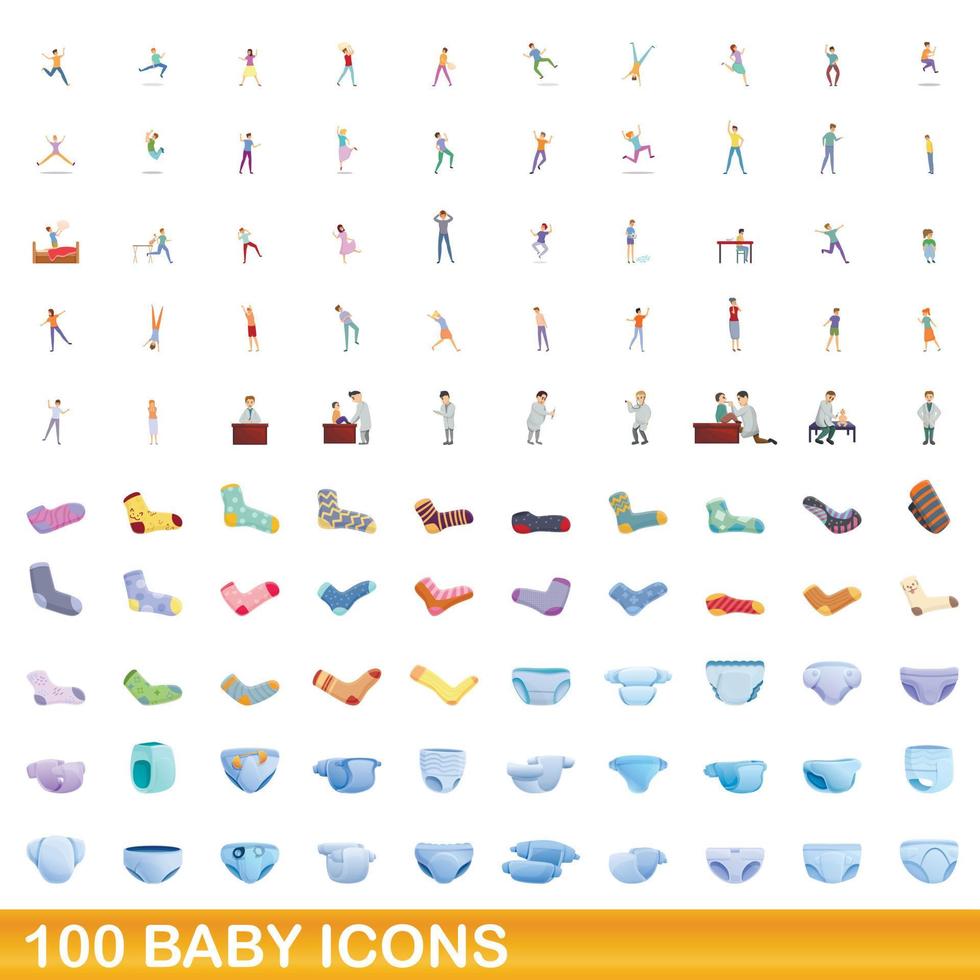 100 Baby-Icons gesetzt, Cartoon-Stil vektor