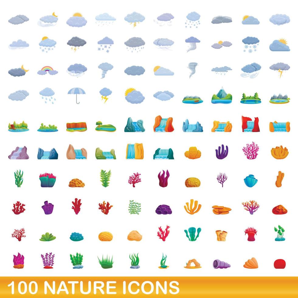100 Natursymbole im Cartoon-Stil vektor
