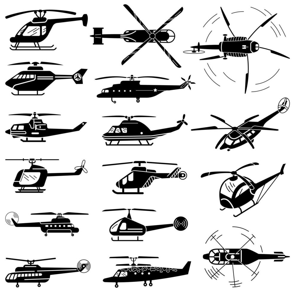 Helikopter ikoner set, enkel stil vektor