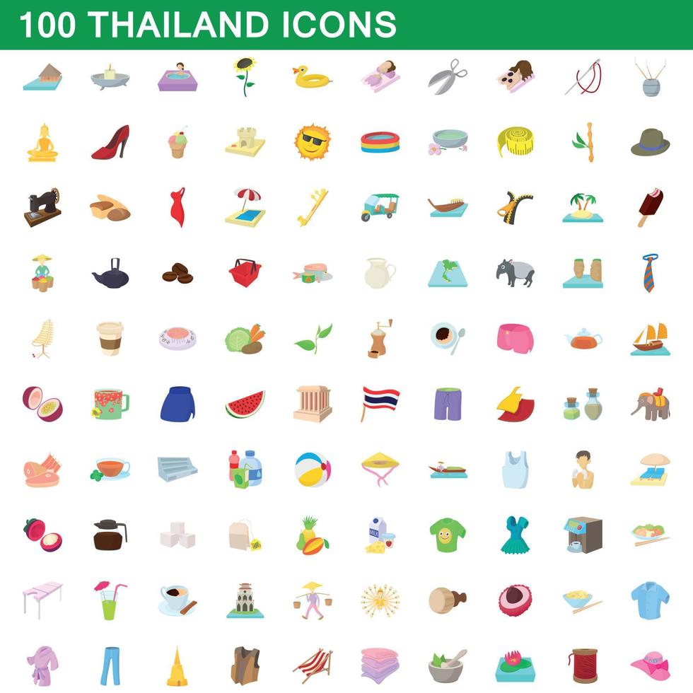 100 thailändische Symbole im Cartoon-Stil vektor