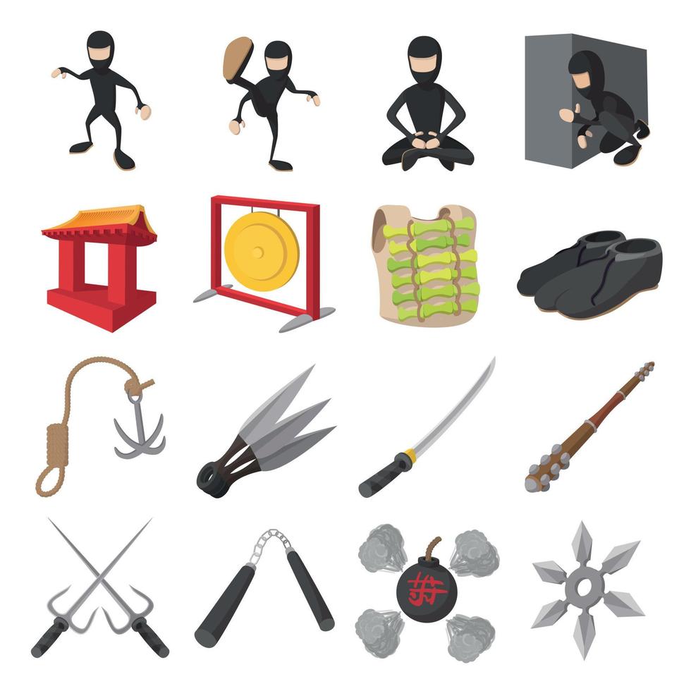 Ninja-Cartoon-Symbole gesetzt vektor