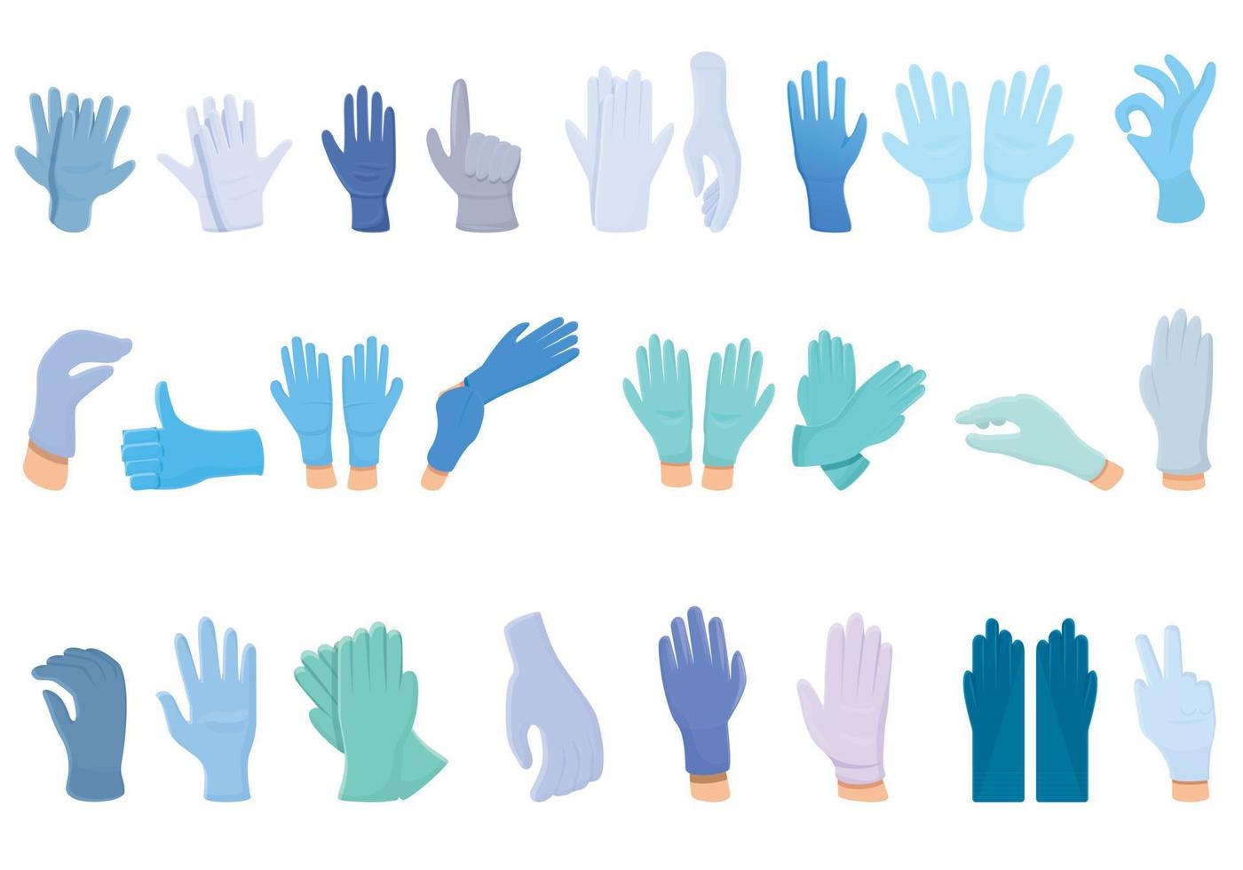 medicinska handskar ikoner set, tecknad stil vektor
