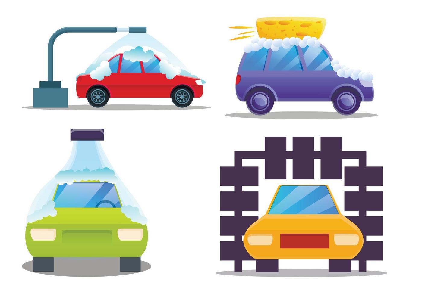 Autowasch-Icons Set, Cartoon-Stil vektor