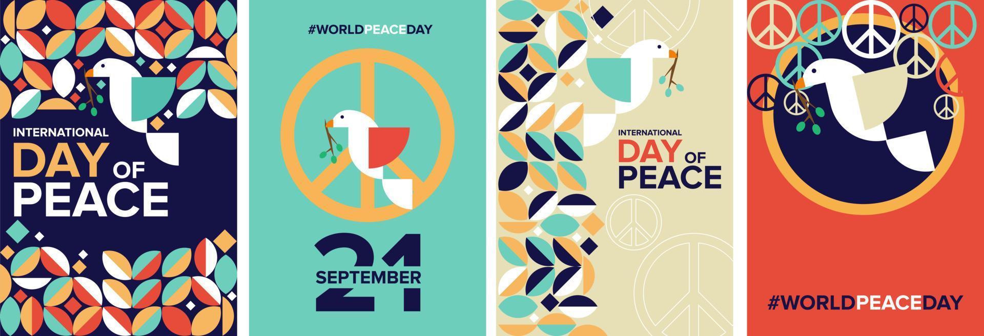 21 september världsfredsdagen. geometrisk affisch, gratulationskort, bokomslag, bakgrundsuppsättning vektorsamling vektor