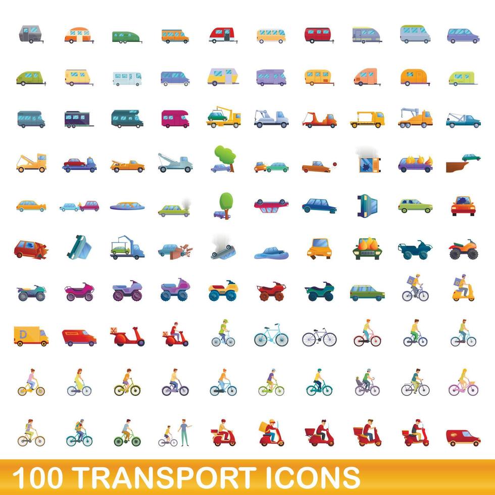 100 Transportsymbole im Cartoon-Stil vektor