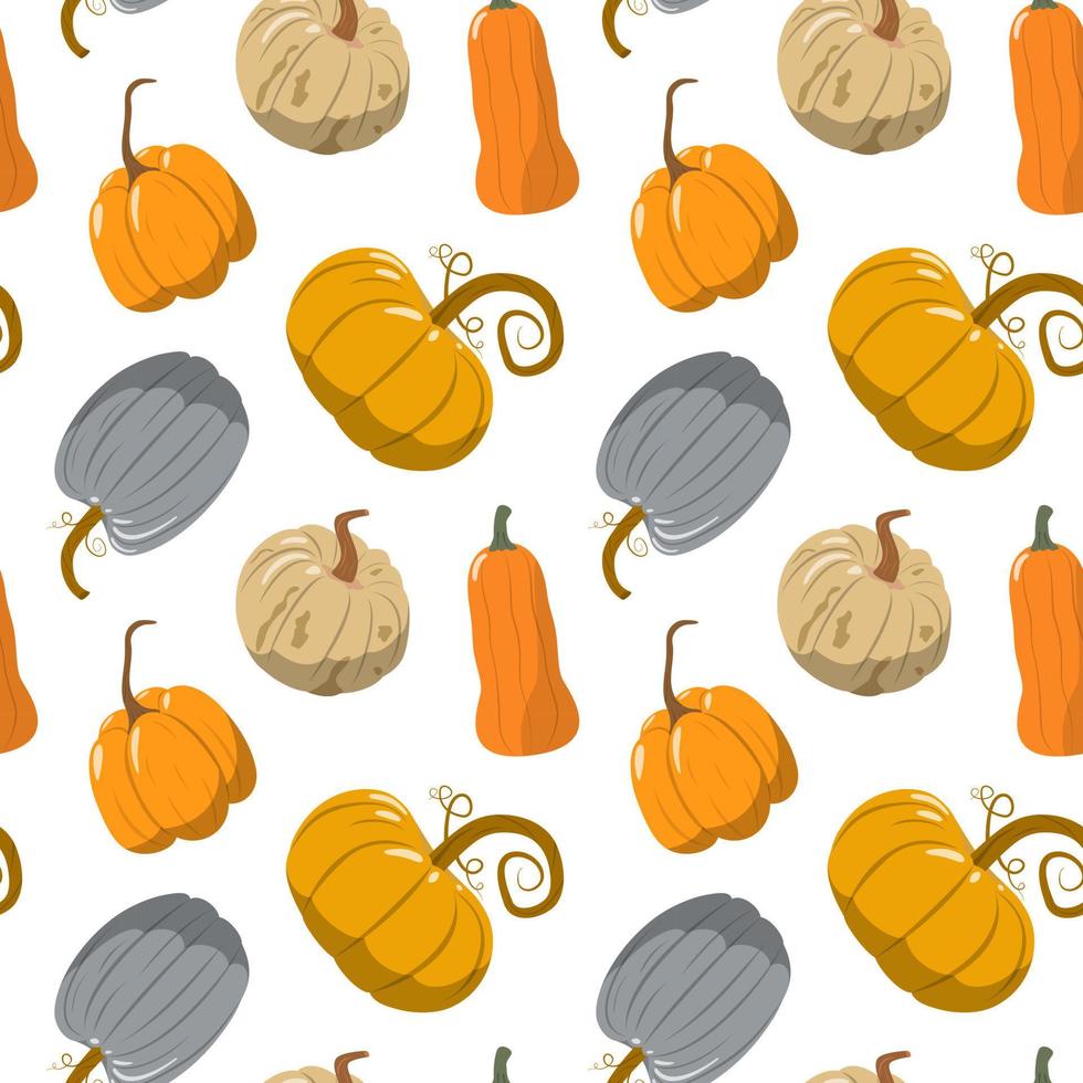 hand gezeichneter kürbis im karikaturstil. Vektor nahtlose Muster. süßes Herbstmuster Textil. design für grußkarte und einladung zu saisonalen herbstferien, halloween, thsanksgiving, ernte