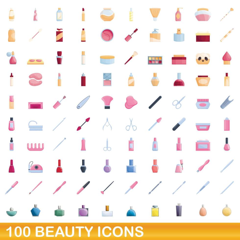 100 Beauty-Icons gesetzt, Cartoon-Stil vektor