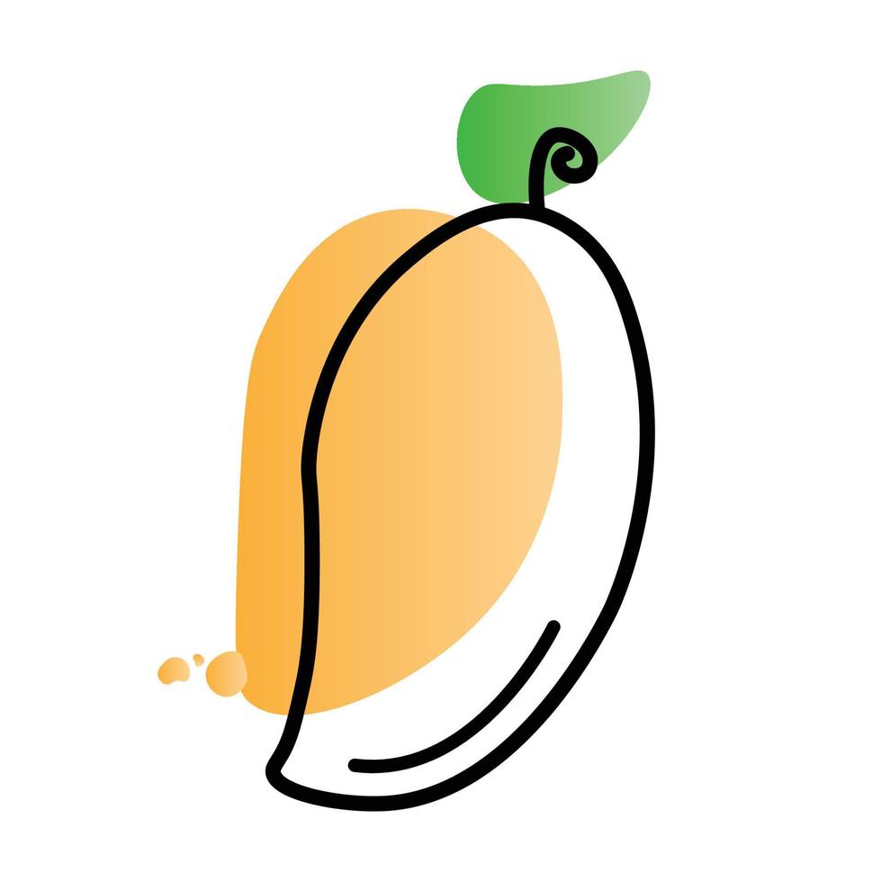 Mango-Vektor, gezeichnet mit schwarzen Linien und mit gelber Dekoration, abstrakte Kunstillustration, Wandmalerei auf weißem Hintergrund, zum Drucken oder Logo. vektor