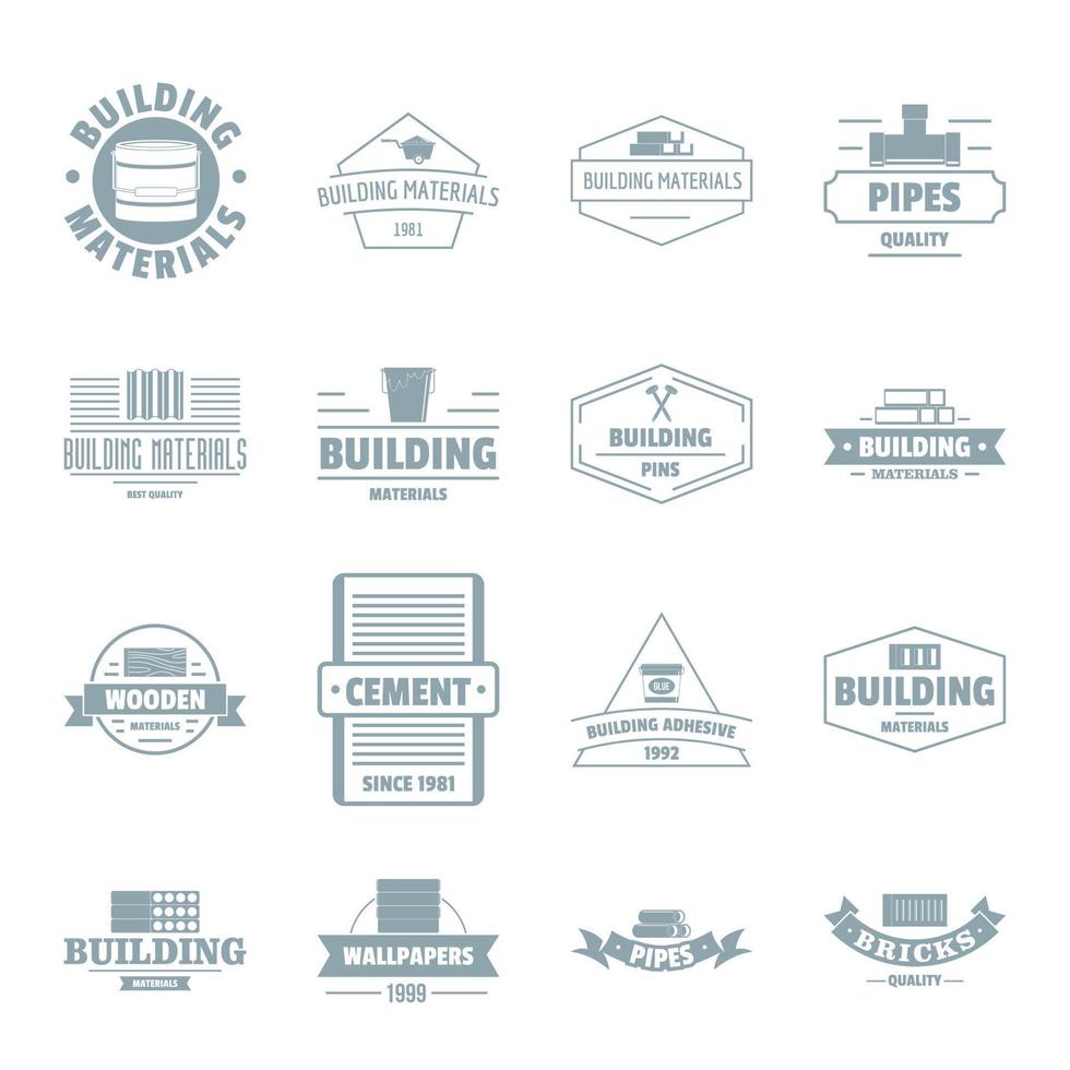 Baumaterial-Logo-Icons Set, einfachen Stil vektor