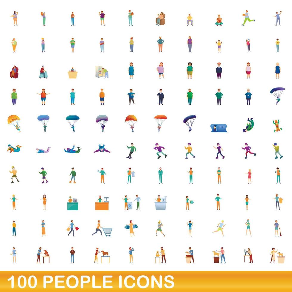 100 Personen Icons Set, Cartoon-Stil vektor