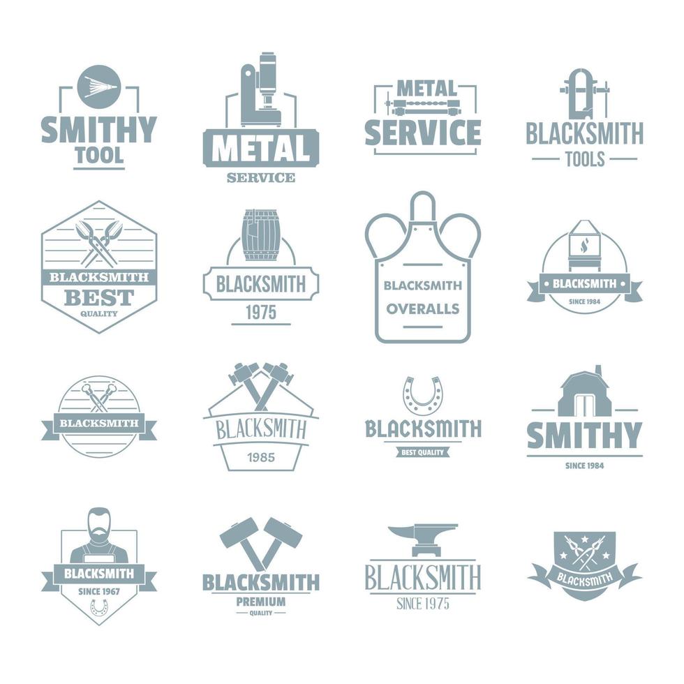 Schmied Metall Logo Icons Set, einfachen Stil vektor
