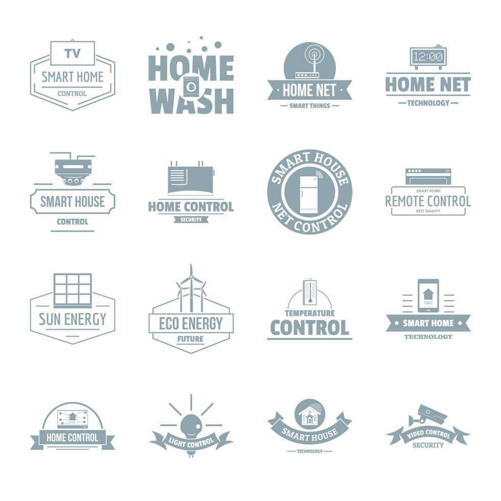 Smart-Home-Logo-Icons gesetzt, einfacher Stil vektor