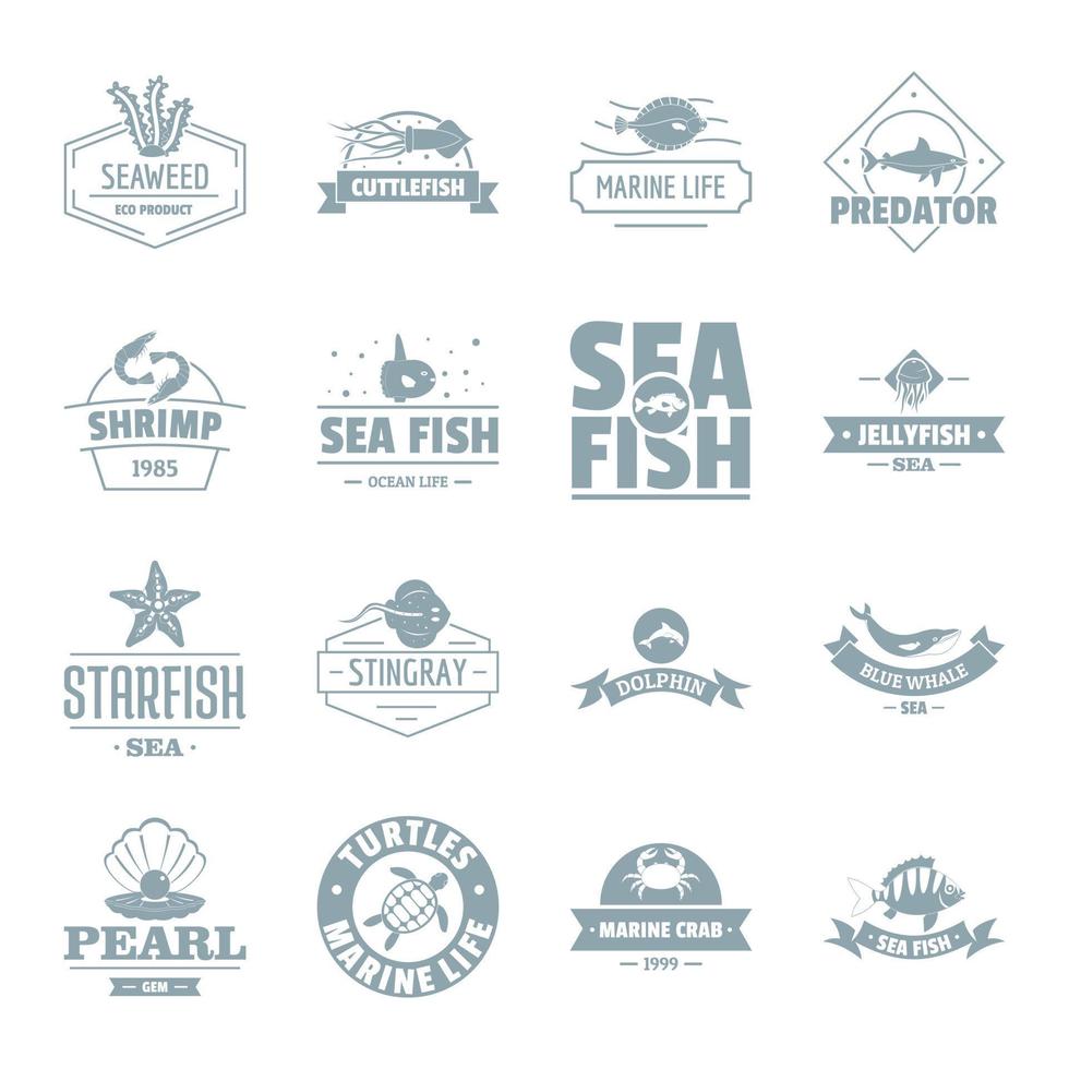 Fisch-Meer-Logo-Icons Set, einfachen Stil vektor