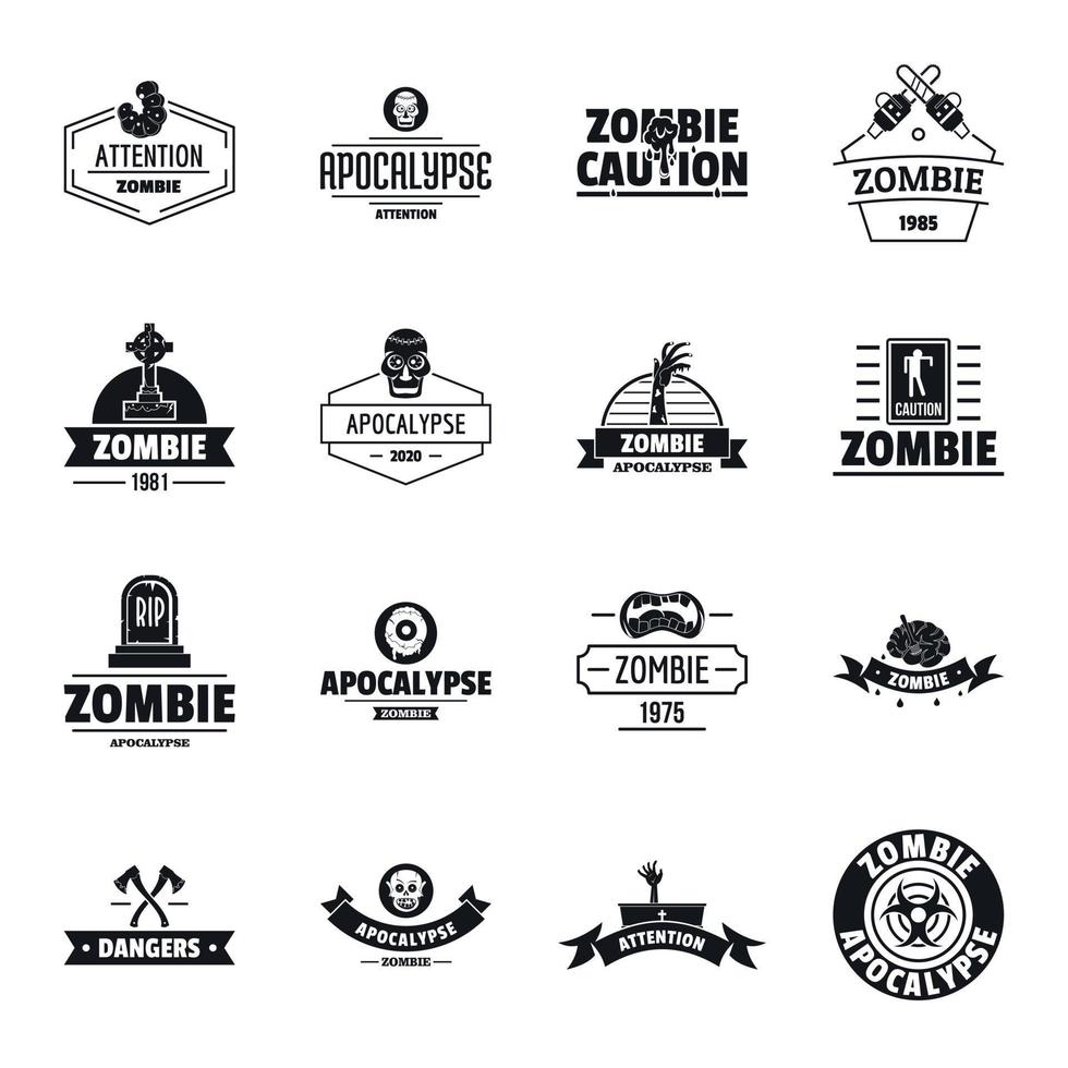 Zombie-Logo-Icons gesetzt, einfacher Stil vektor