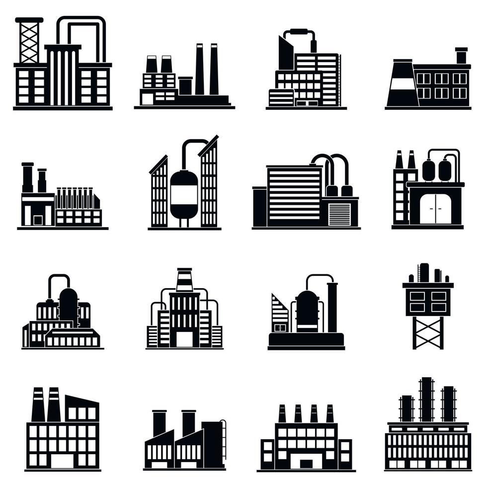 industribyggnad fabrik enkla ikoner vektor