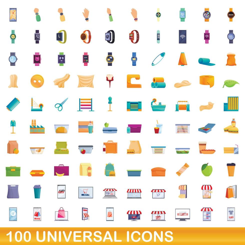 100 universelle Symbole im Cartoon-Stil vektor