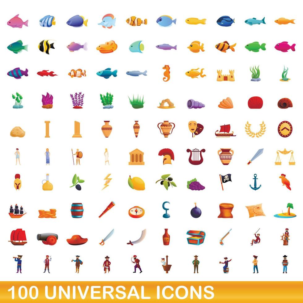 100 universelle Symbole im Cartoon-Stil vektor