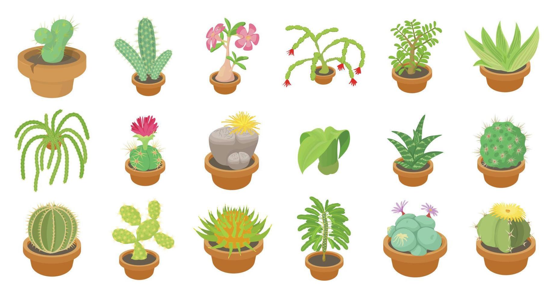 Kaktus-Icon-Set, Cartoon-Stil vektor