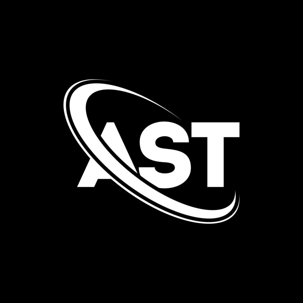 Ast-Logo. letzter Brief. Logo-Design mit Ast-Buchstaben. Initialen Ast-Logo verbunden mit Kreis und Monogramm-Logo in Großbuchstaben. Ast-Typografie für Technologie-, Geschäfts- und Immobilienmarken. vektor