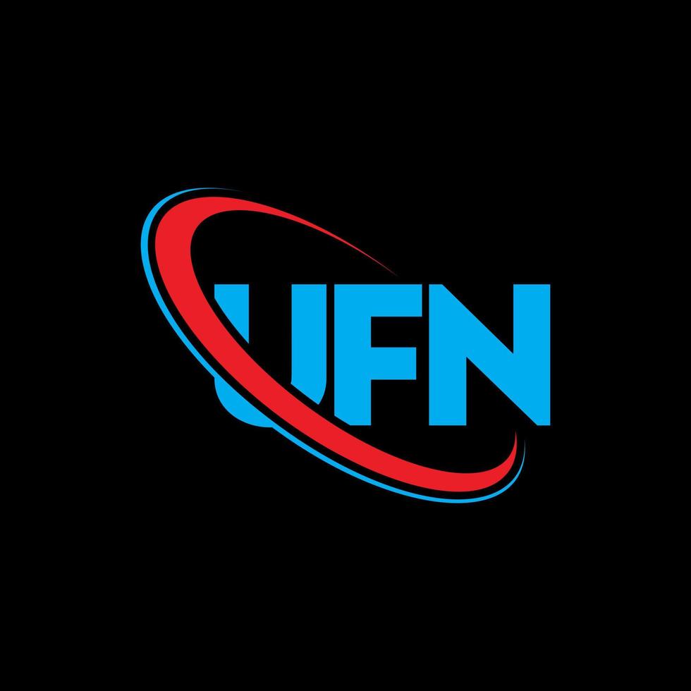 ufn logotyp. ufn brev. ufn brev logotyp design. initialer ufn logotyp länkad med cirkel och versaler monogram logotyp. ufn typografi för teknik, affärs- och fastighetsmärke. vektor