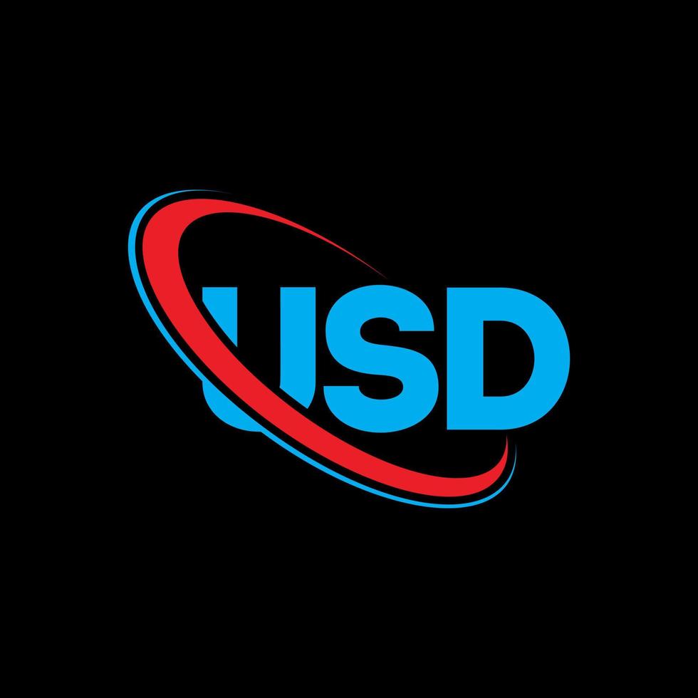 usd logotyp. usd brev. usd brev logotyp design. initialer usd logotyp länkad med cirkel och versaler monogram logotyp. usd typografi för teknologi, affärsrörelse och fastighetsmärke. vektor