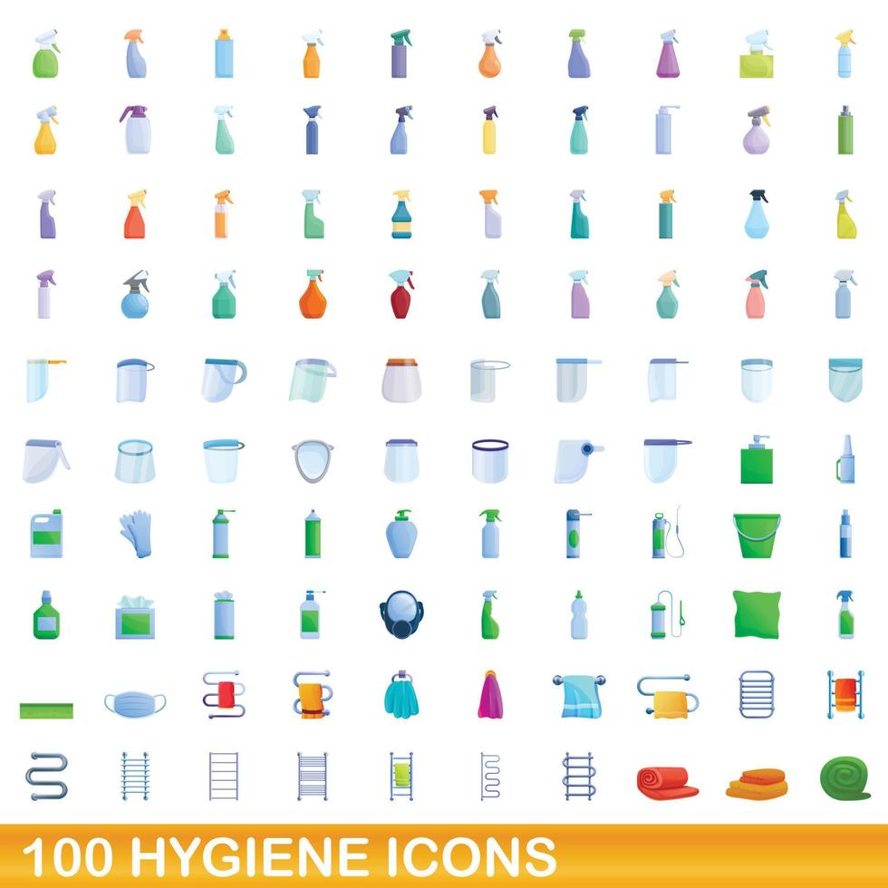 100 Hygienesymbole im Cartoon-Stil vektor