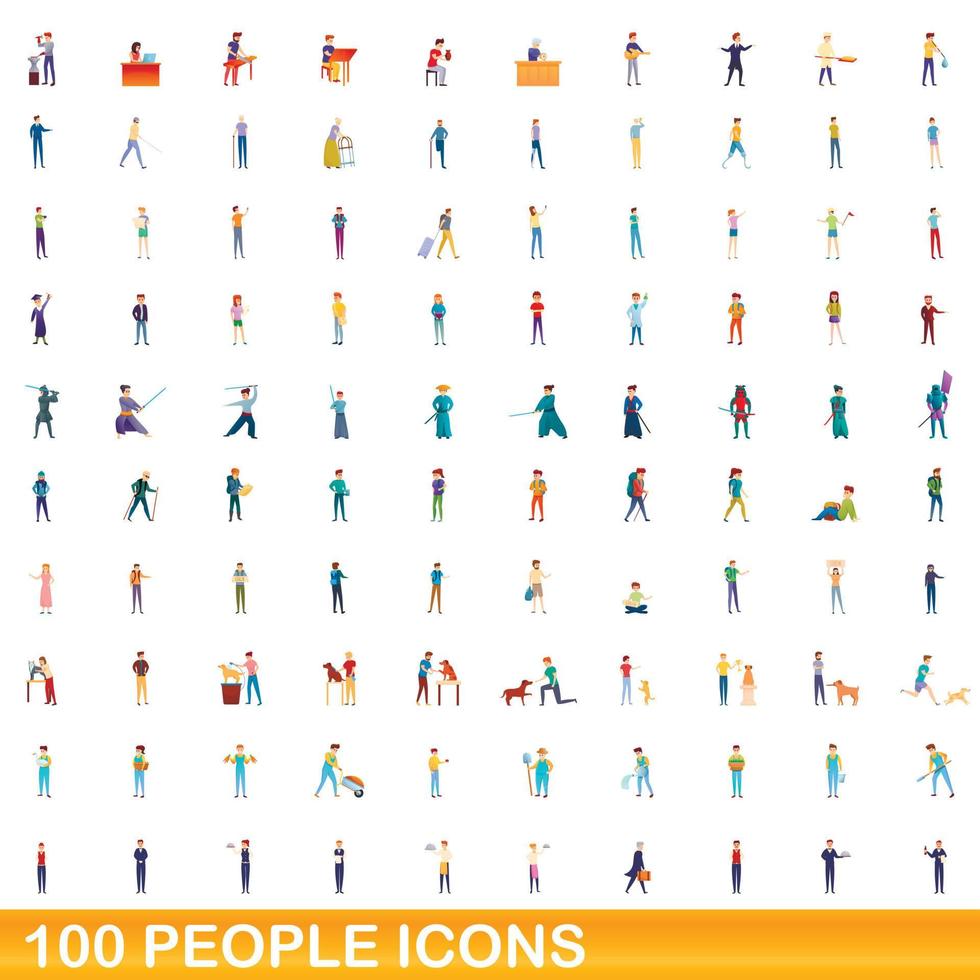 100 Personen Icons Set, Cartoon-Stil vektor