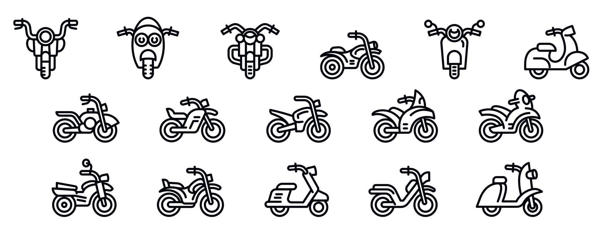 motorcykel ikoner set, dispositionsstil vektor